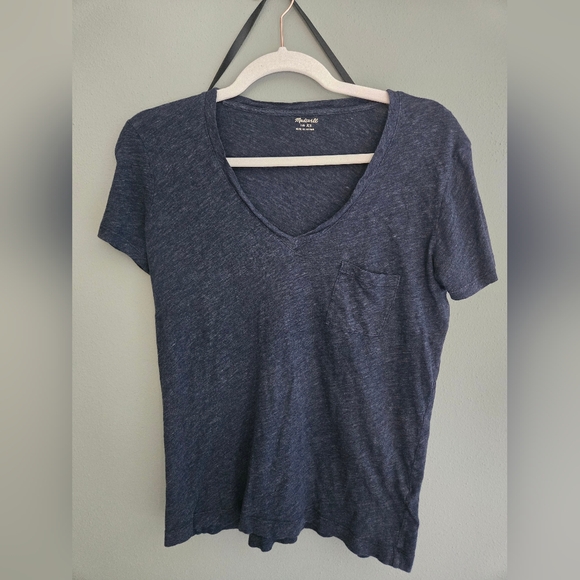 Madewell Whisper Cotton Vneck Tee Heathered Navy - Picture 2 of 3